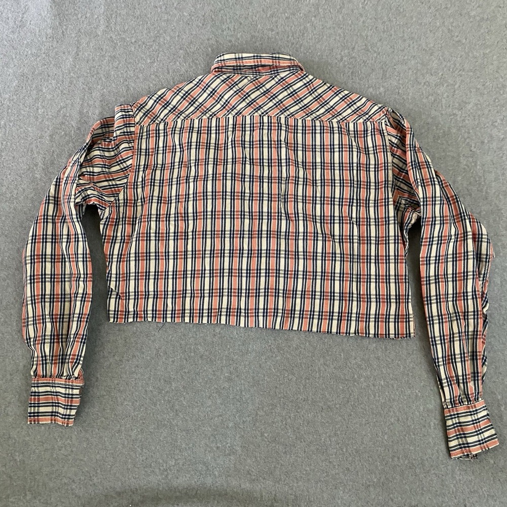 Levi's Crop Western Shirt Women's Medium Plaid Pink Cowboy Stretch Distressed - Picture 7 of 13
